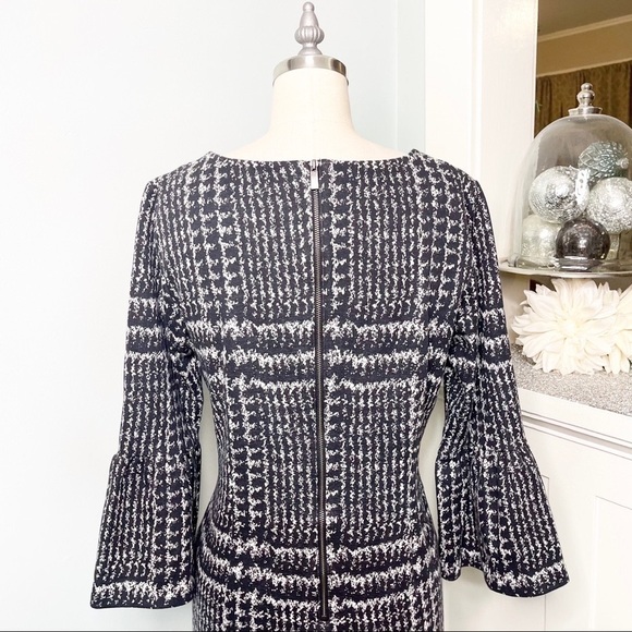 Talbots Glen Plaid Print Bell Sleeve Sheath Dress Gray Black 6 - Picture 9 of 13